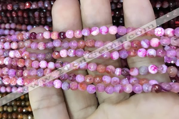 CAA2840 15 inches 4mm faceted round fire crackle agate beads wholesale