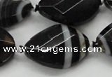 CAA286 22*30mm twisted & faceted oval black line agate beads