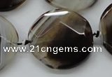 CAA290 15.5 inches 35mm faceted coin black line agate beads