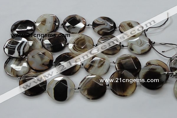 CAA290 15.5 inches 35mm faceted coin black line agate beads