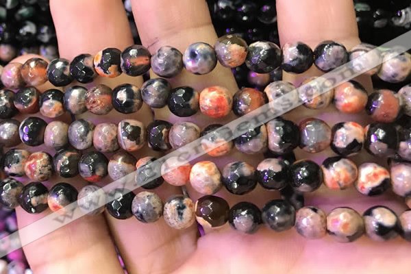 CAA2903 15 inches 6mm faceted round fire crackle agate beads wholesale