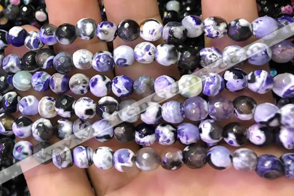 CAA2905 15 inches 6mm faceted round fire crackle agate beads wholesale