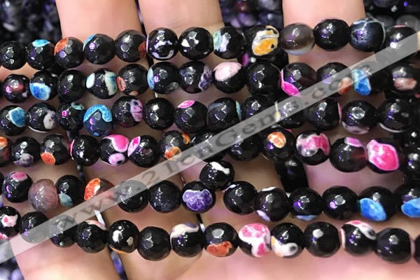 CAA2906 15 inches 6mm faceted round fire crackle agate beads wholesale