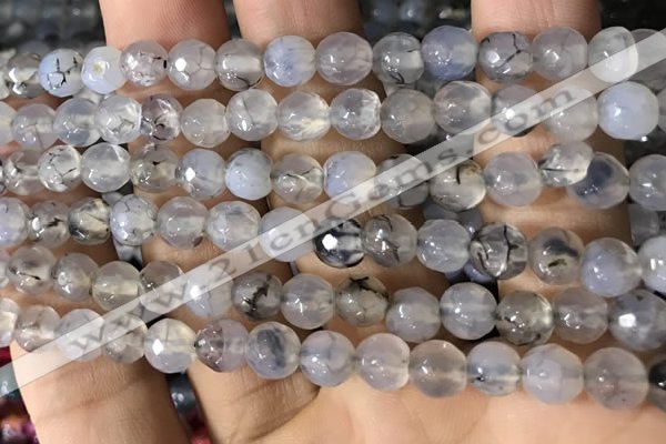 CAA2930 15 inches 6mm faceted round fire crackle agate beads wholesale