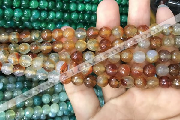CAA2966 15 inches 8mm faceted round fire crackle agate beads wholesale