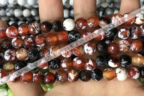 CAA2978 15 inches 8mm faceted round fire crackle agate beads wholesale