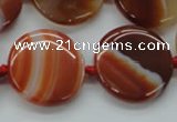 CAA298 15.5 inches 25mm flat round red line agate gemstone beads