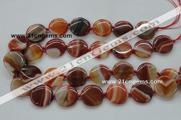 CAA298 15.5 inches 25mm flat round red line agate gemstone beads