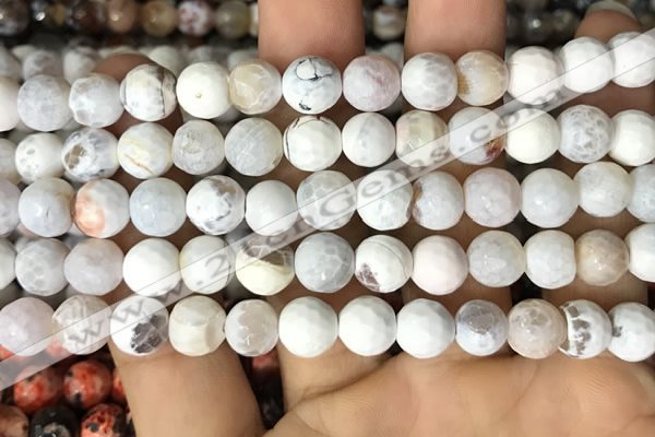CAA2984 15 inches 8mm faceted round fire crackle agate beads wholesale