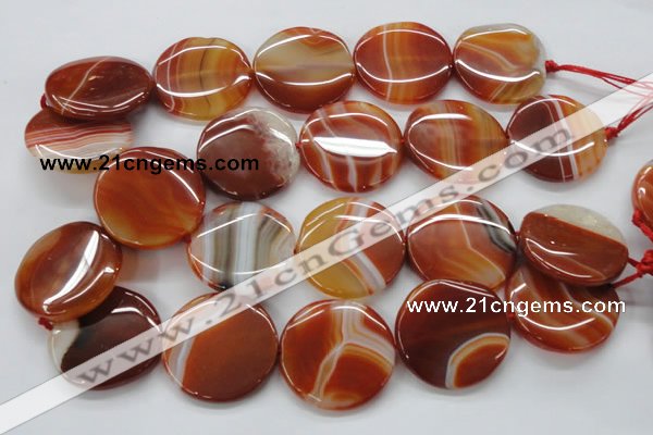 CAA299 15.5 inches 35mm flat round red line agate gemstone beads