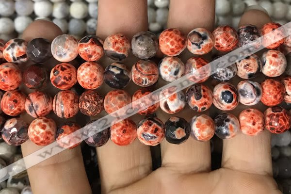 CAA2992 15 inches 8mm faceted round fire crackle agate beads wholesale