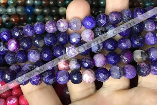 CAA2996 15 inches 8mm faceted round fire crackle agate beads wholesale