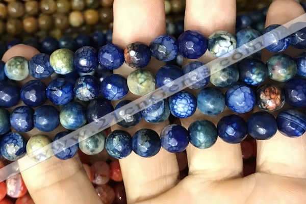 CAA2998 15 inches 8mm faceted round fire crackle agate beads wholesale