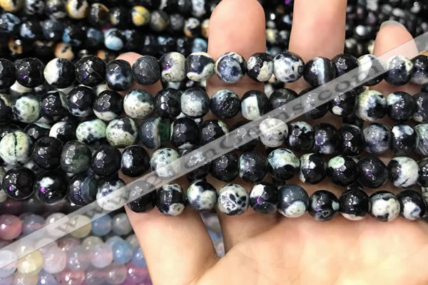 CAA3013 15 inches 8mm faceted round fire crackle agate beads wholesale