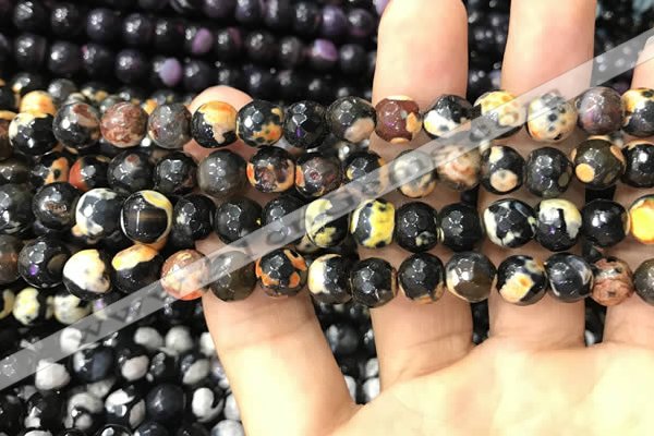 CAA3014 15 inches 8mm faceted round fire crackle agate beads wholesale