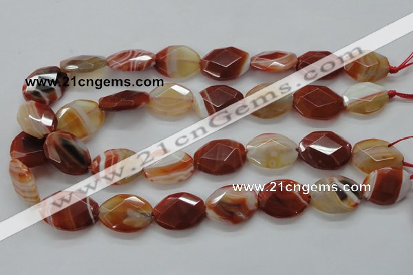 CAA303 15.5 inches 18*25mm faceted oval red line agate beads