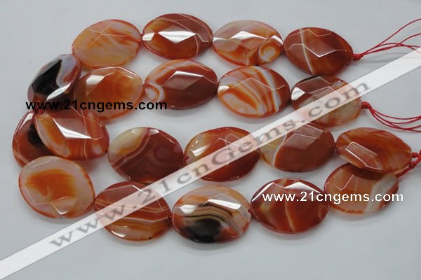 CAA304 15.5 inches 28*40mm faceted oval red line agate beads