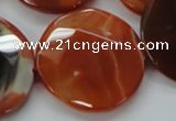 CAA307 15.5 inches 34mm faceted coin red line agate beads