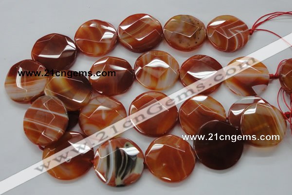 CAA307 15.5 inches 34mm faceted coin red line agate beads