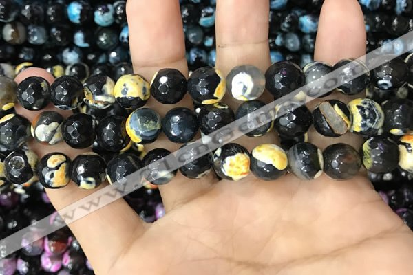 CAA3089 15 inches 10mm faceted round fire crackle agate beads wholesale