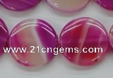 CAA310 15.5 inches 24mm flat round fuchsia line agate beads