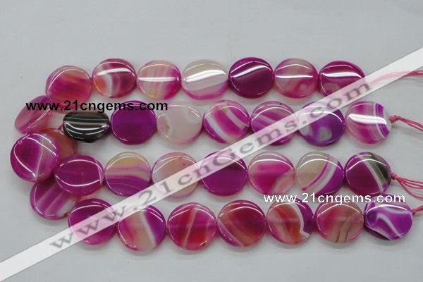 CAA310 15.5 inches 24mm flat round fuchsia line agate beads