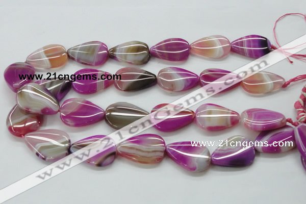 CAA312 15.5 inches 22*30mm flat teardrop fuchsia line agate beads