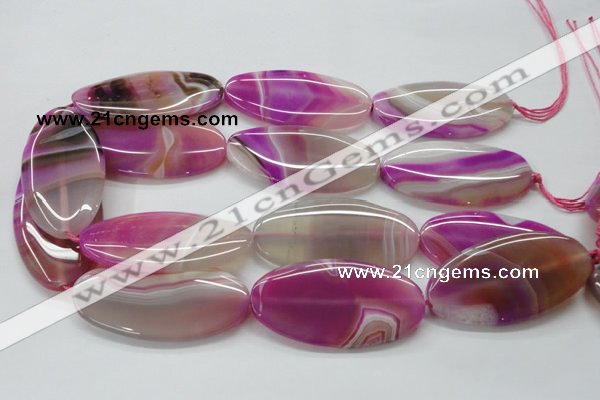 CAA313 15.5 inches 30*60mm oval fuchsia line agate beads