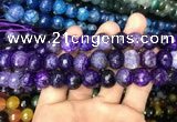 CAA3134 15 inches 12mm faceted round fire crackle agate beads wholesale