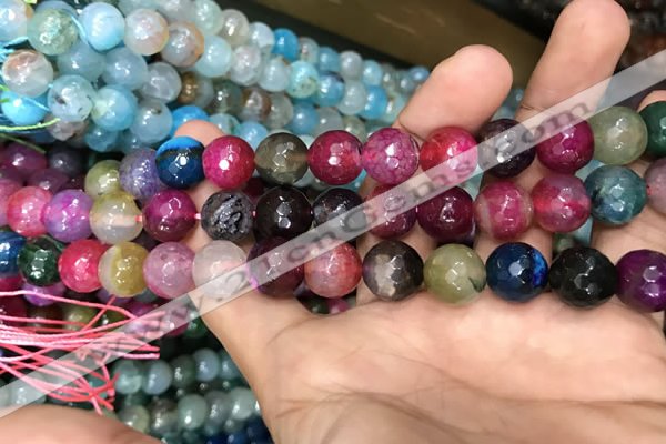 CAA3135 15 inches 12mm faceted round fire crackle agate beads wholesale