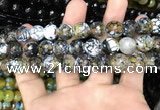 CAA3136 15 inches 12mm faceted round fire crackle agate beads wholesale