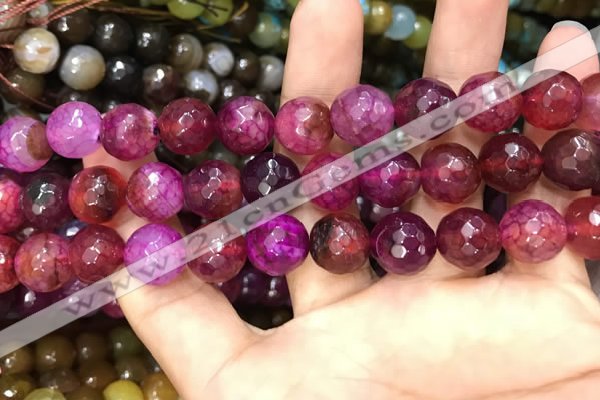 CAA3137 15 inches 12mm faceted round fire crackle agate beads wholesale