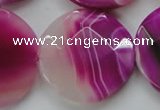 CAA314 15.5 inches 35mm faceted coin fuchsia line agate beads