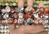 CAA3141 15 inches 12mm faceted round fire crackle agate beads wholesale