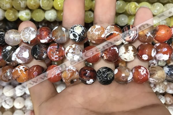 CAA3141 15 inches 12mm faceted round fire crackle agate beads wholesale