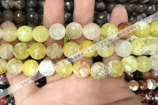 CAA3142 15 inches 12mm faceted round fire crackle agate beads wholesale