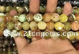 CAA3143 15 inches 12mm faceted round fire crackle agate beads wholesale