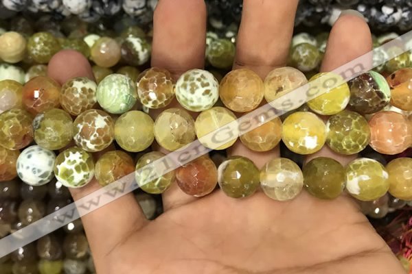 CAA3143 15 inches 12mm faceted round fire crackle agate beads wholesale