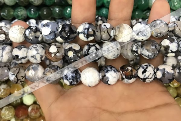 CAA3144 15 inches 12mm faceted round fire crackle agate beads wholesale