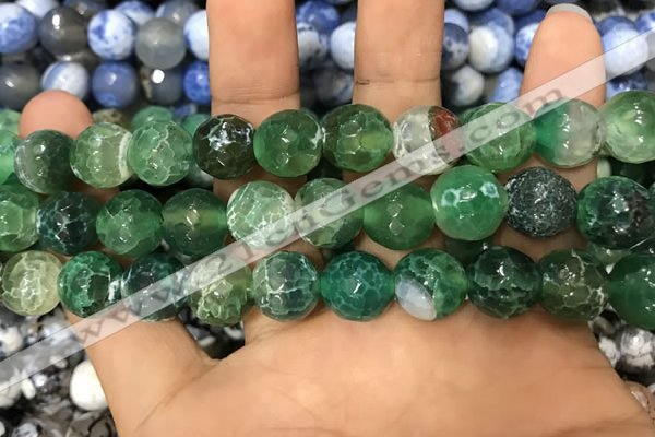 CAA3146 15 inches 12mm faceted round fire crackle agate beads wholesale