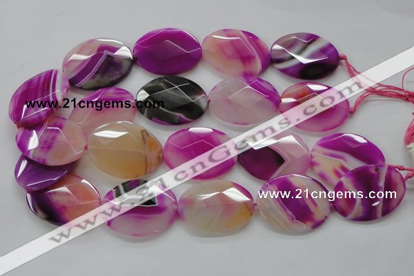 CAA315 15.5 inches 20*26mm faceted oval fuchsia line agate beads