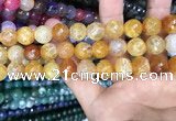 CAA3153 15 inches 12mm faceted round fire crackle agate beads wholesale