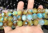 CAA3157 15 inches 12mm faceted round fire crackle agate beads wholesale