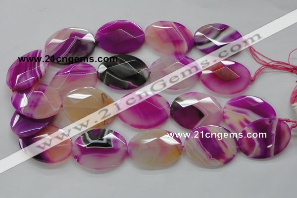 CAA316 15.5 inches 30*40mm faceted oval fuchsia line agate beads