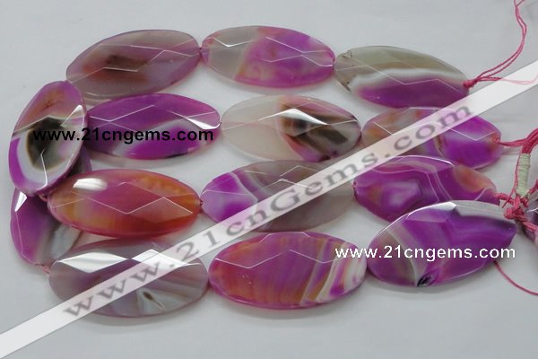 CAA317 15.5 inches 30*60mm faceted oval fuchsia line agate beads