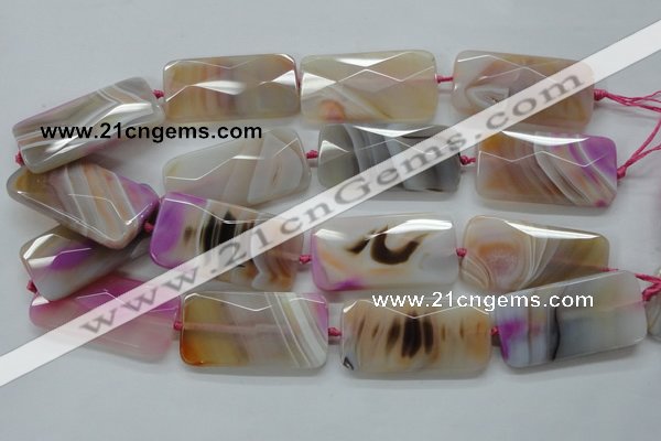 CAA318 15.5 inches 25*50mm faceted rectangle fuchsia line agate beads