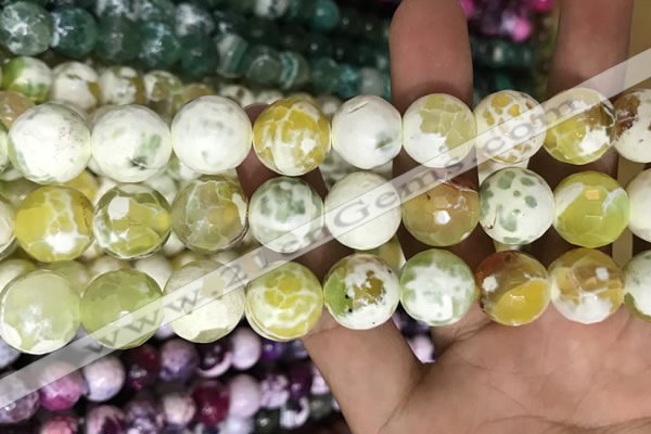 CAA3180 15 inches 14mm faceted round fire crackle agate beads wholesale