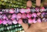 CAA3185 15 inches 14mm faceted round fire crackle agate beads wholesale