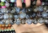 CAA3189 15 inches 14mm faceted round fire crackle agate beads wholesale