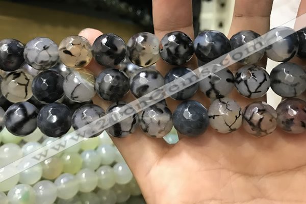 CAA3190 15 inches 14mm faceted round fire crackle agate beads wholesale